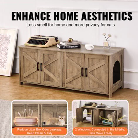 Mophorn Cat Litter Box Enclosure for 2 Cats, Litter Box Furniture Hidden with Double Rooms, Wooden Cat Box Cabinet Fit Most of Litter Box, 47.2"L x 18.5"W x 19.7"H, Greige