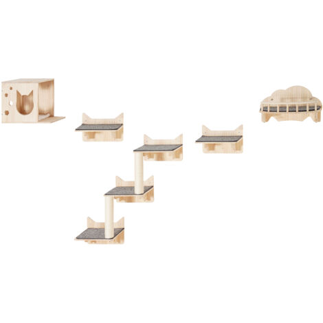 Mophorn Wall Mounted Cat Shelves, Cat Wall Shelves and Perches with Jumping Boards, Nest, Barrier Board & Cat Tree, Cat Floating Furniture up to 40 lbs for Sleeping, Playing, Climbing, Set of 5