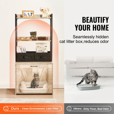 Mophorn Cat Litter Box Enclosure, Hidden Litter Box Furniture with 2 Storage Shelves & 2 Baskets, Wooden Cat Washroom Indoor, Cat House Cabinet Fit Most of Litter Box, 23.6"L x 19.7"W x 50"H, Natural