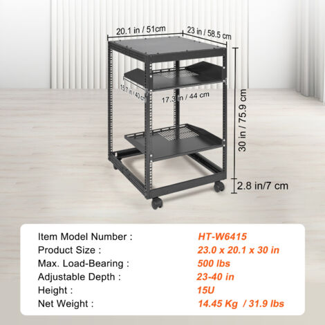 15U 4 Post Open Frame Server Rack Enclosure 19'' Adjustable Depth - View #2
