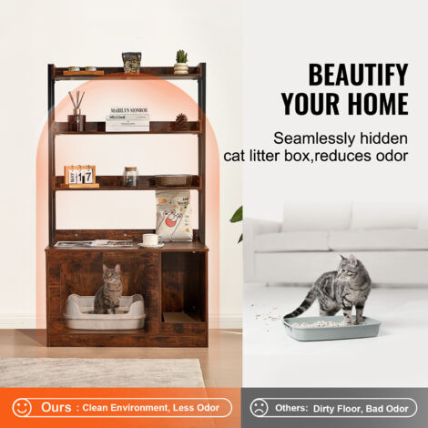 Mophorn Cat Litter Box Enclosure, Hidden Litter Box Furniture with 3 Storage Shelves, Wooden Cat Washroom Indoor, Large Cat House Cabinet Hidden Fit Most Litter Box, 33.5"L x 19.3"W x 58.7"H, Dark Bro