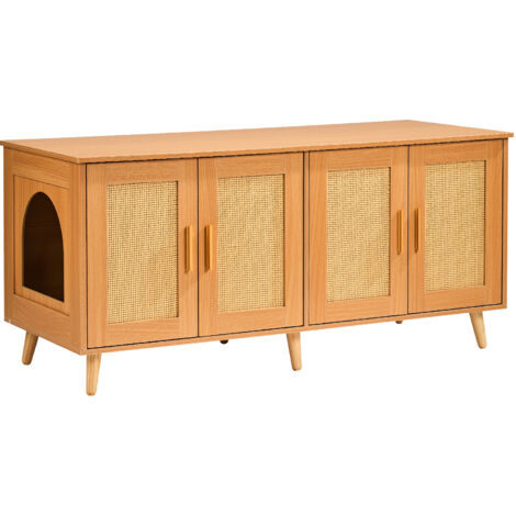 Mophorn Cat Litter Box Enclosure for 2 Cats, Litter Box Furniture Hidden with Rattan Decorated Doors, Wooden Cat Box Cabinet Fit Most of Litter Box, 47.2"L x 19.7"W x 21.7"H, Natural