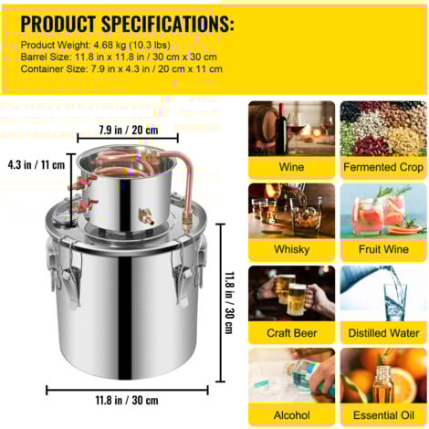 Mophorn 5Gal Moonshine Still Stainless Steel Distiller with Copper Tube & Thermometer Home Brewing Kit for Whisky, Wine, Brandy
