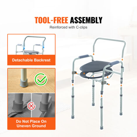 Mophorn Commode Chair, Bedside Toilet with Wider Seat, 7-Level Adjustable Height, 5.8L Removable Bucket, 350 lbs Capacity, Easy Assembly for Seniors and Adults
