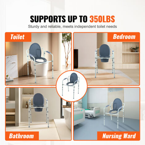 Mophorn Commode Chair, Bedside Toilet with Wider Seat, 7-Level Adjustable Height, 5.8L Removable Bucket, 350 lbs Capacity, Easy Assembly for Seniors and Adults