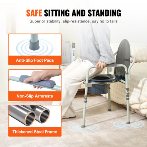 Mophorn Commode Chair, Bedside Toilet with Wider Seat, 7-Level Adjustable Height, 5.8L Removable Bucket, 350 lbs Capacity, Easy Assembly for Seniors and Adults