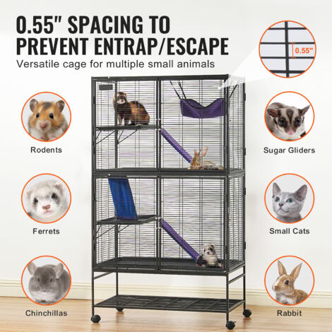 Mcage 64" Extra Large 4-Level Chew-Proof Metal Cage For Ferret, Chinchilla, Rabbit, Rat, Hamster - Black Vein