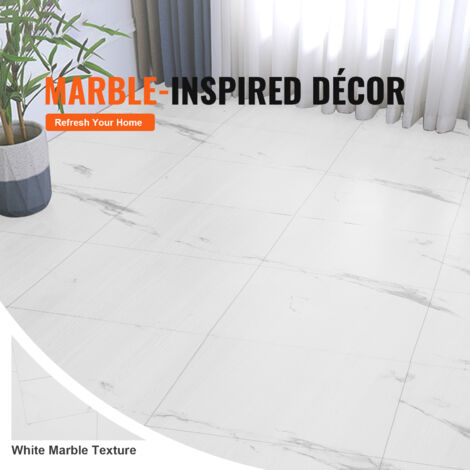 Mophorn Self Adhesive Vinyl Floor Tiles 390 x 23.6 inch, 1.5mm Thick Peel & Stick. White Marble Texture for Home Decor. Ideal for Kitchen & More