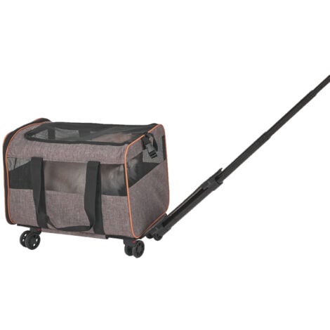 Mophorn Cat Carrier with Wheels, Airline Approved Rolling Pet Carrier, Telescopic Handle & Shoulder Strap for Pets up to 10 kg, Grey