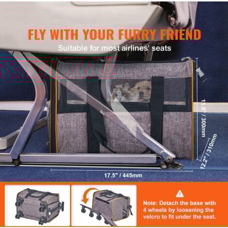 Mophorn Cat Carrier with Wheels, Airline Approved Rolling Pet Carrier, Telescopic Handle & Shoulder Strap for Pets up to 10 kg, Grey