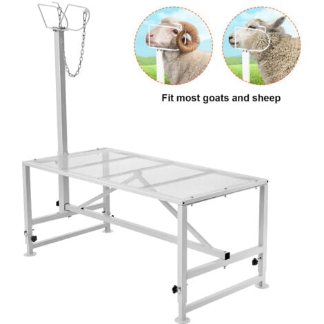 Mophorn Goat & Sheep Stand, 47x23 inch Livestock Stand, Metal Livestock Milking and Shearing Stand 21" to 33" Adjustable Height, with Headpiece and Nose Loop, 500lbs Loading Weight, White