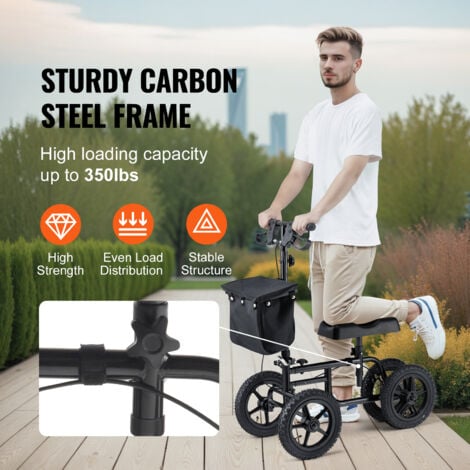 Mophorn Folding Knee Scooter, Carbon Steel Steerable Knee Walker with Height-Adjustable Handlebar & Knee Pad, 12" All-Terrain Wheel, Dual Brakes, Leg Recovery Scooter for Injured Ankle Foot Knee, 350L