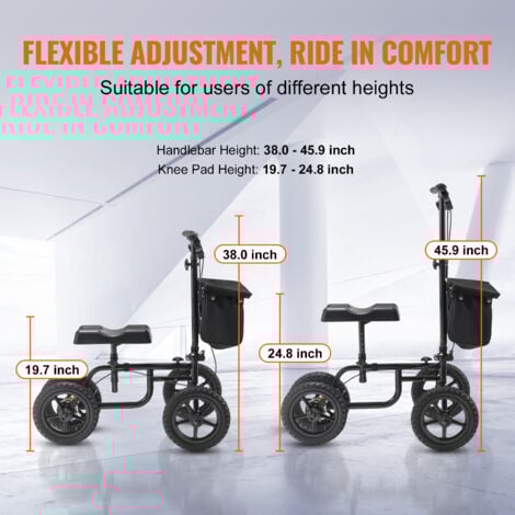Mophorn Folding Knee Scooter, Carbon Steel Steerable Knee Walker with Height-Adjustable Handlebar & Knee Pad, 12" All-Terrain Wheel, Dual Brakes, Leg Recovery Scooter for Injured Ankle Foot Knee, 350L