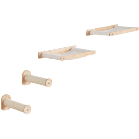 Mophorn Wall Mounted Cat Shelves, Cat Wall Shelves and Perches with Jumping Posts & Hammocks, Cat Furniture Set up to 40 lbs, Removable & Washable Coral Fleece for Sleeping, Playing, Climbing, Set of