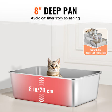 Mophorn XL Cat Litter Box, Stainless Steel Cat Litter Box Extra Large with Scoop, Enclosed Odor-Free, High Sides,  8-Inch Deep, Easy to Clean for Big Cats