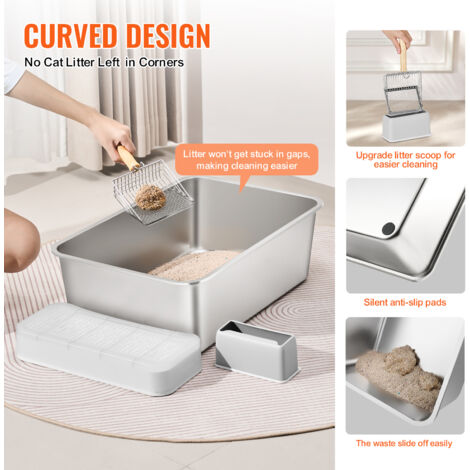 Mophorn XL Cat Litter Box, Stainless Steel Cat Litter Box Extra Large with Scoop, Enclosed Odor-Free, High Sides,  8-Inch Deep, Easy to Clean for Big Cats