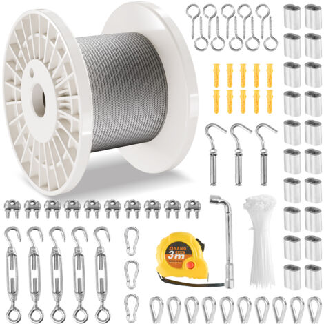 Câble En Acier Inoxydable Type 304 7x7, Diamètre 1/8 Pouce, Longueur 100 Pieds - Pour Aviation, Marine, Clôture