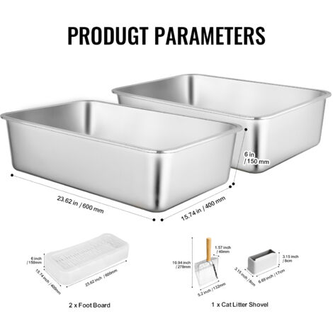 Mophorn XL Cat Litter Box, Stainless Steel Cat Litter Box Extra Large with Scoop, Enclosed Odor-Free, High Sides,  6-Inch Deep, Easy to Clean for Big Cats