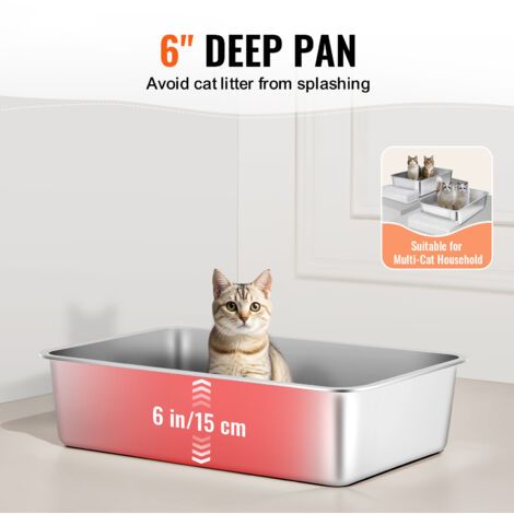 Mophorn XL Cat Litter Box, Stainless Steel Cat Litter Box Extra Large with Scoop, Enclosed Odor-Free, High Sides,  6-Inch Deep, Easy to Clean for Big Cats