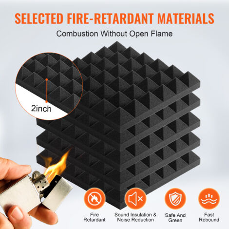 24x Wedge Acoustic Wall Panels Tiles Studio Sound Proofing Insulation Black Foam | UK
