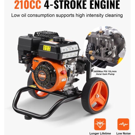 Mophorn Gas Pressure Washer, 3400 PSI 2.6 GPM 10L/min, with 5 Nozzle Set,The Gas Pressure Washer delivers 3400 PSI and a 10 L/min flow rate