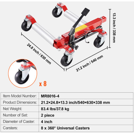 Dirty Pro Tools™ 1500lb Hydraulic Wheel Skates Dolly Car Skates Vehicle Positioning Jack Tyre Lift Trolley