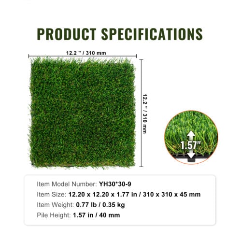 Mophorn Artificial Grass Tiles, Interlocking Turf Deck Set, 9 Pack 305x305mm, Self-Draining Flooring Mat, Multi-Purpose Indoor/Outdoor
