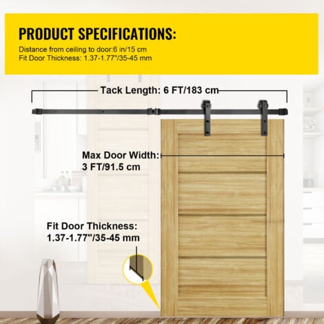 Mophorn Sliding Barn Door Hardware Kit, 6FT Barn Door Kit, 330LBS Load-Bearing Double Barn Door Track, Carbon Steel for 1.37-1.77" Thickness & 3FT Wide Door Panel