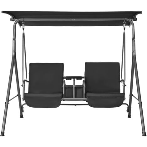 Mophorn 2-Seat Patio Swing Chair, Outdoor Swing with Adjustable Canopy, Storage Bag and Rotating Tray, Oxford Fabric & Alloy Steel Frame, for Balcony, Backyard, Poolside, Black