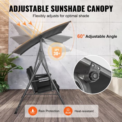Mophorn 2-Seat Patio Swing Chair, Outdoor Swing with Adjustable Canopy, Storage Bag and Rotating Tray, Oxford Fabric & Alloy Steel Frame, for Balcony, Backyard, Poolside, Black