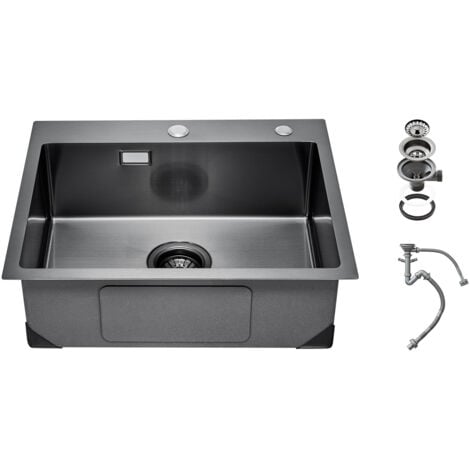 Mophorn 55cm Kitchen Sink Workstation, 304 Stainless Steel Top Mount Sink. A Drop-In Single Bowl Farmhouse Basin with Accessories. Ideal for RV, Prep Kitchen and Bar (Black)