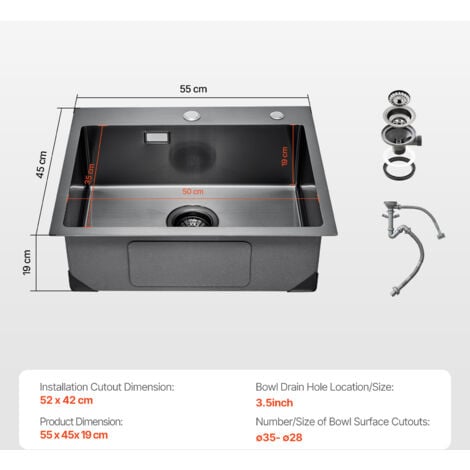 Mophorn 55cm Kitchen Sink Workstation, 304 Stainless Steel Top Mount Sink. A Drop-In Single Bowl Farmhouse Basin with Accessories. Ideal for RV, Prep Kitchen and Bar (Black)