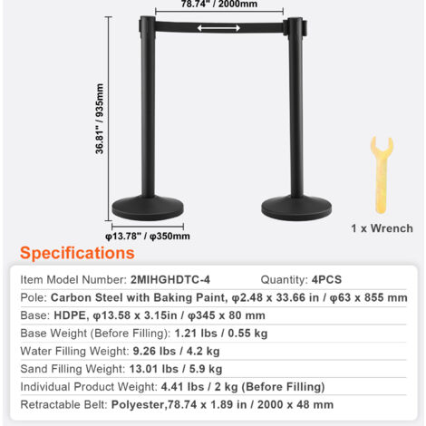 Mophorn Crowd Control Stanchion, 4-Pack Carbon Steel Barrier Queue ...