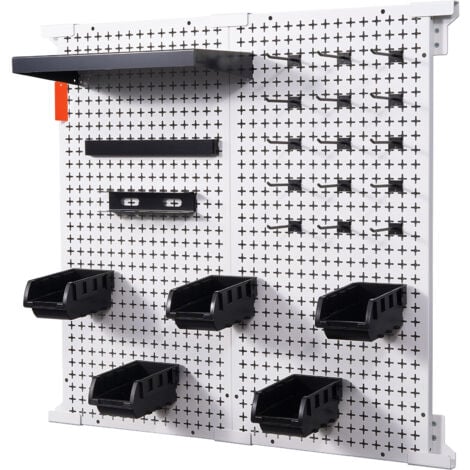 Mophorn Pegboard Wall Organizer 32" x 32", 330LBS Capacity, Metal Wall-Mounted Tool Storage Kit with 2 Pegboards, Hooks, Bins, Shelf Racks for Garage, Warehouse, Workshop