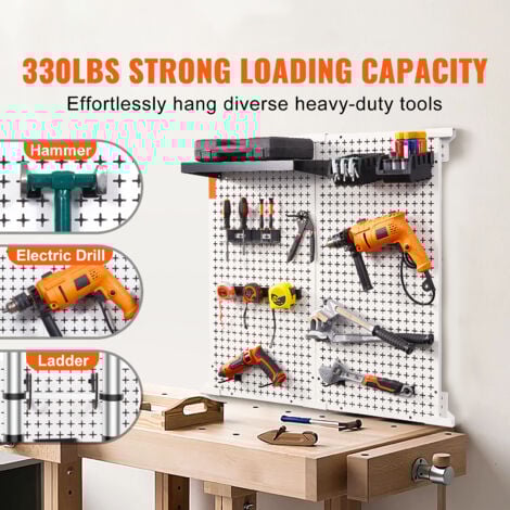 Mophorn Pegboard Wall Organizer 32" x 32", 330LBS Capacity, Metal Wall-Mounted Tool Storage Kit with 2 Pegboards, Hooks, Bins, Shelf Racks for Garage, Warehouse, Workshop
