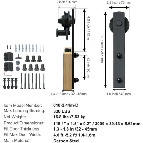 Mophorn 10FT Sliding Barn Door Hardware Kit, 330LBS Capacity, Heavy Duty Track for Single Door, Fits 4.6-5.2FT Wide, 1.3"-1.8" Thick Panel, Smooth & Silent Pulley