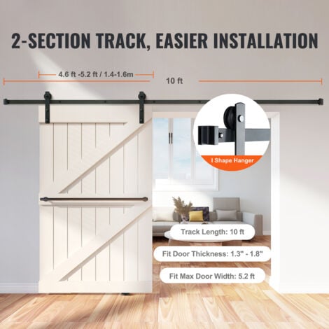 Mophorn 10FT Sliding Barn Door Hardware Kit, 330LBS Capacity, Heavy Duty Track for Single Door, Fits 4.6-5.2FT Wide, 1.3"-1.8" Thick Panel, Smooth & Silent Pulley