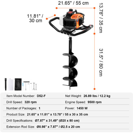Mophorn Gas Post Hole Digger 52CC 1450W with 8” Drill Bits & 1 ...
