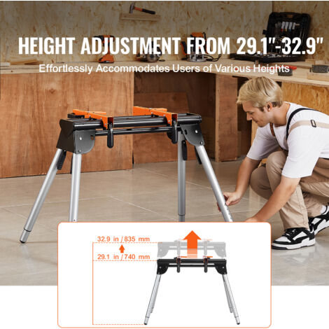 Mophorn Miter Saw Stand 330lbs Load Capacity Steel Collapsible Stand with One piece Brackets Clamps 29.1 32.9 Adjustable Height Portable Compact