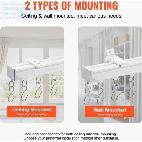 Mophorn Ceiling Curtain Track Set, 8.9 FT/2.7 Meter, Sliding System for Curtains, Ceiling/Wall Mounted for Living Room Bedroom, with Hooks and Hardware, White