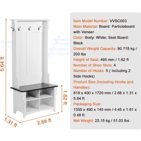 Mophorn Hall Tree White Wooden Hall Tree with Bench, Shoe