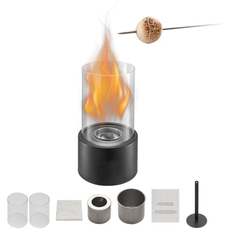 Mophorn Tabletop Fire Pit, 6 inch Metal Tabletop Fireplace Indoor Outdoor Decor, Portable Rubbing Alcohol Burner Smores Maker with Glass, for Patio Balcony with Extinguisher Cover, 2.03lbs