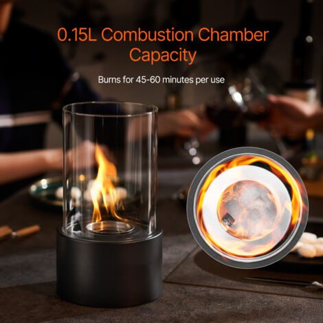 Mophorn Tabletop Fire Pit, 6 inch Metal Tabletop Fireplace Indoor Outdoor Decor, Portable Rubbing Alcohol Burner Smores Maker with Glass, for Patio Balcony with Extinguisher Cover, 2.03lbs