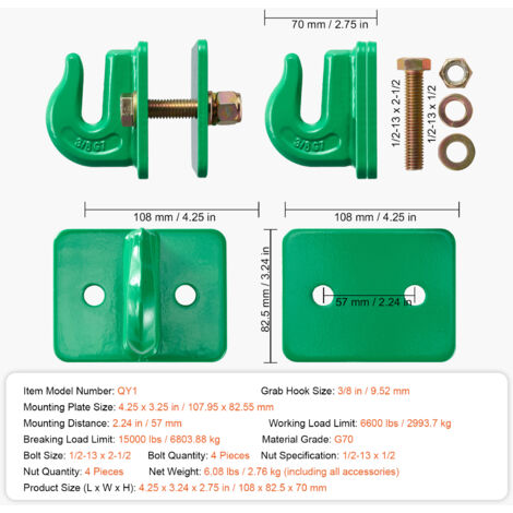 Mophorn 3/8" Tractor Bucket Hooks - Grade 70 Forged Steel, Heavy Duty, 15000 lbs Capacity, 2-Pack for Versatile Use