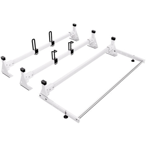 Mophorn Trailer Ladder Rack, 54" 3 Crossbars Ladder Roof Rack, Heavy - duty Steel Van Roof Rack, 800 lbs Capacity with Cargo Roller & Straps, Fit for Ford Transit 150 250 350 (2015 - 2022)