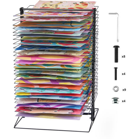 Mophorn Art Drying Rack, 50 Removable Shelves, 20" x 17" x 30" Metal Rack with Stable Base for Paintings, Artwork in Classroom, Studios, Black