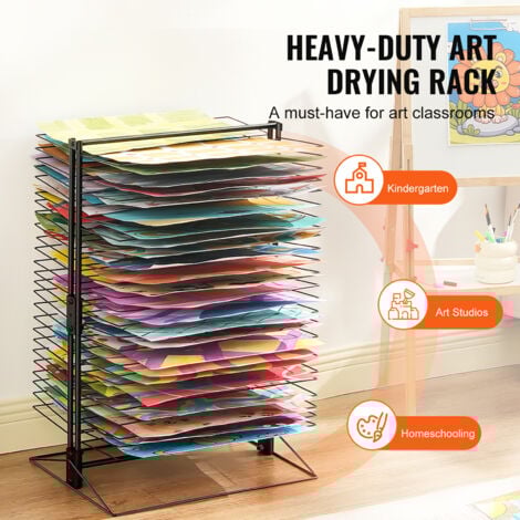 Mophorn Art Drying Rack, 50 Removable Shelves, 20" x 17" x 30" Metal Rack with Stable Base for Paintings, Artwork in Classroom, Studios, Black