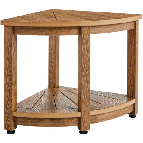 Mophorn Corner Shower Bench, 18.5" Height 17.75" Radius, Faux Wood Grain Polystyrene, 350 LBS with Storage Shelf, Water Resistant, Shower Stool for Inside & Outside Shower, for Bathroom, Living Room