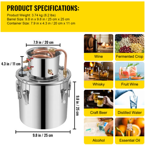Mophorn Moonshine Still Distiller 3Gal Water Distiller 12L Stainless Steel Water Distiller Copper Tube Home Brewing Kit Build-in Thermometer for DIY Whisky Wine Brandy Sliver