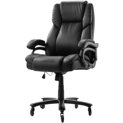 Mophorn Executive Chair, High Back Office Chair with Knob-Control Lumbar Support, Ergonomic Desk Chair with Adjustable Tilt & Height, PU Leather Swivel Rolling Chair, Black